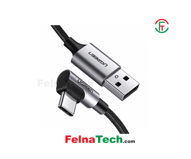 UGREEN 50942 Angled USB-C Male To USB2.0 A Male 3A Data Cable -90°Angle - 2M