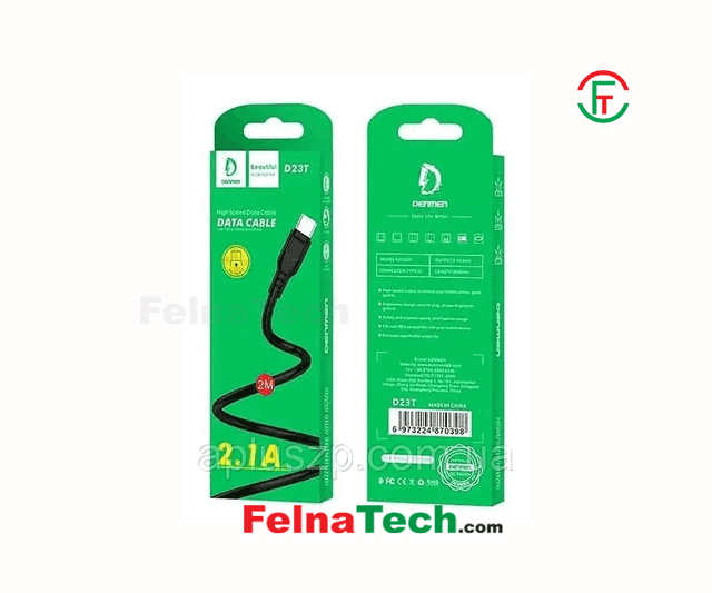 USB-C Cable 2.1A White - 2m - Fast Charging Denmen Cable D23T Cable