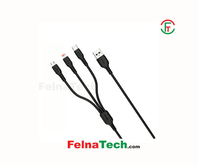 VDENMENV D05E 2.4A 3 in 1 Data Cable 1Meter Type C  Micro  Lightning Fast Charging